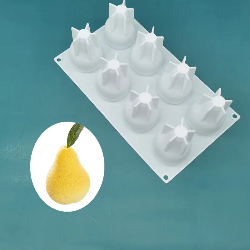 Moule Silicone 3D Antiadhésif blanc pour pâtisserie en forme de poire avec 8 cavités