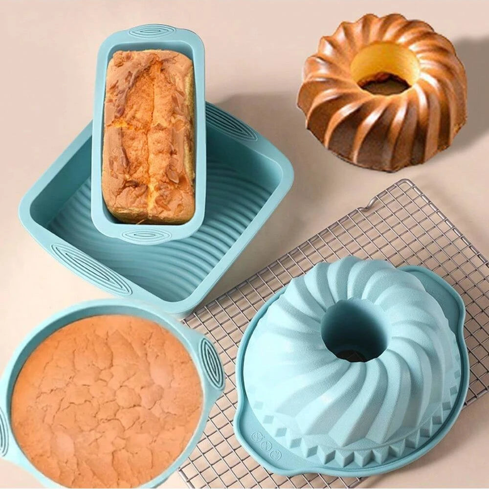 Moules Gâteaux Silicone Variés – Cuisson Facile avec formes carrée, ronde et couronne bleu clair de Ustensile de chef