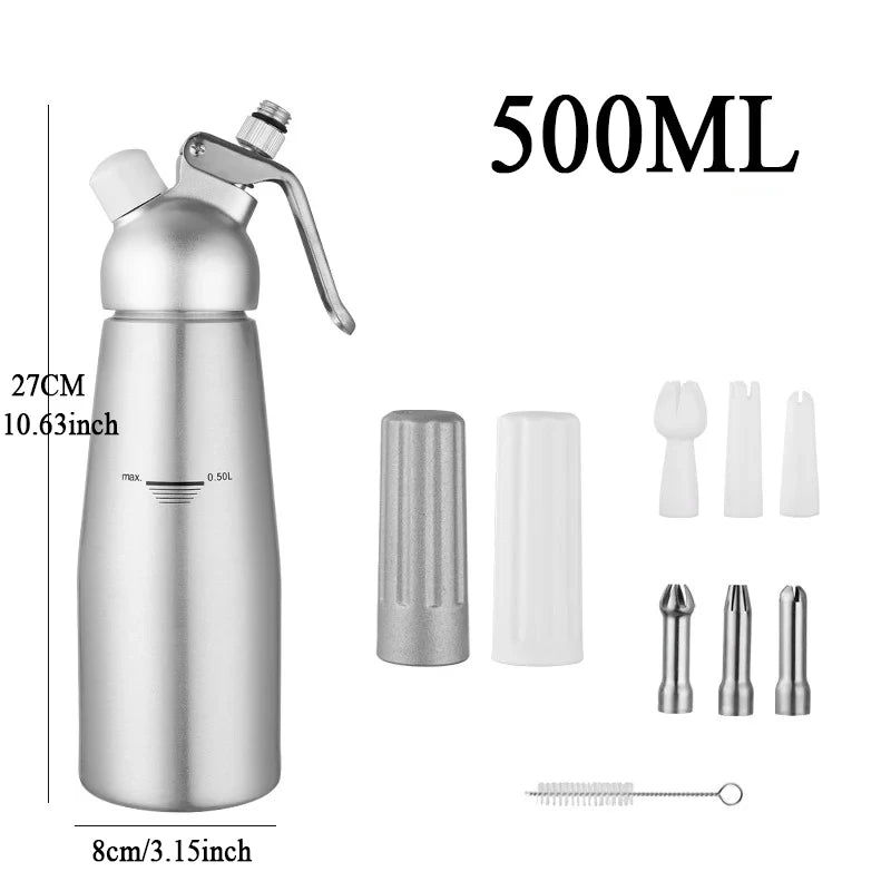 Siphon à Chantilly Inox 5001000ml – Résultat Professionnel avec accessoires pour pâtisserie en acier inoxydable