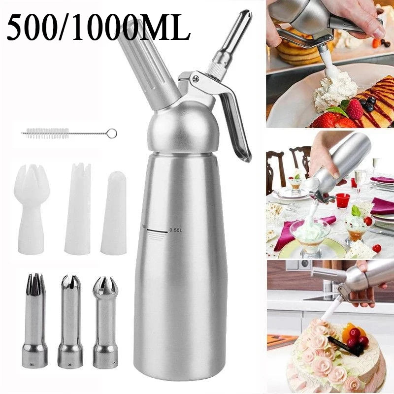 Siphon à Chantilly Inox 500/1000ml – Résultat Professionnel avec accessoires pour pâtisserie en acier inoxydable