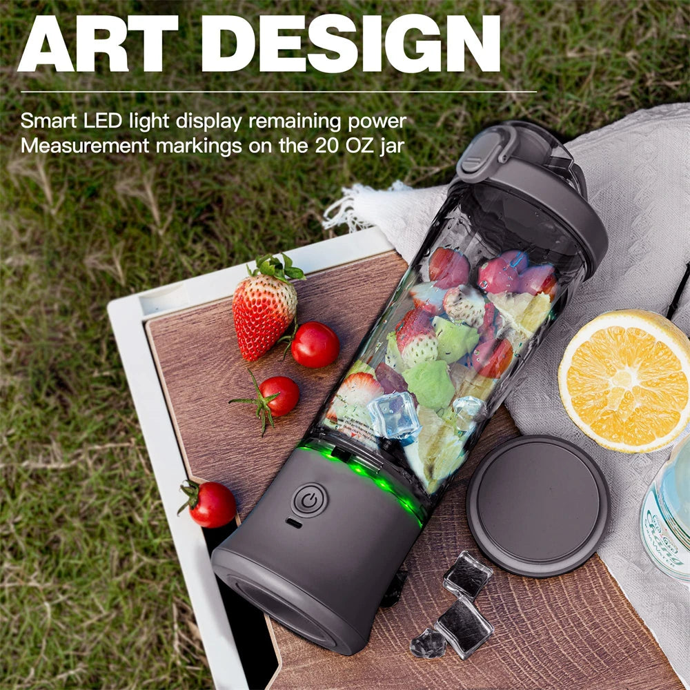 Blender Portable, Rechargeable, LED, Graduations Ustensile de chef mixeur nomade avec fruits frais, base LED et jarre graduée