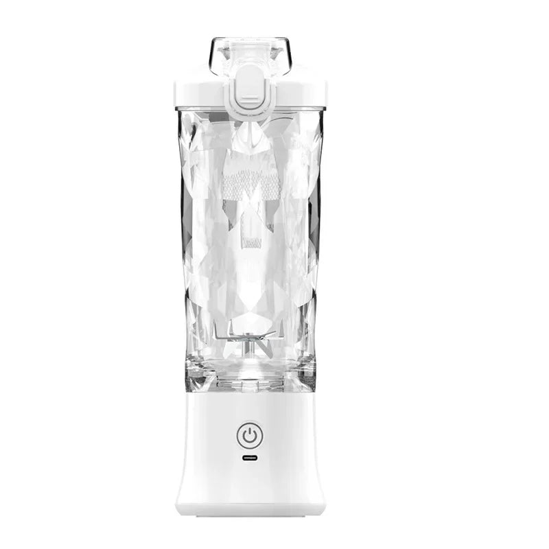 Blender Portable, Rechargeable, LED, Graduations Ustensile de chef mixeur portable blanc transparent avec bouton marche