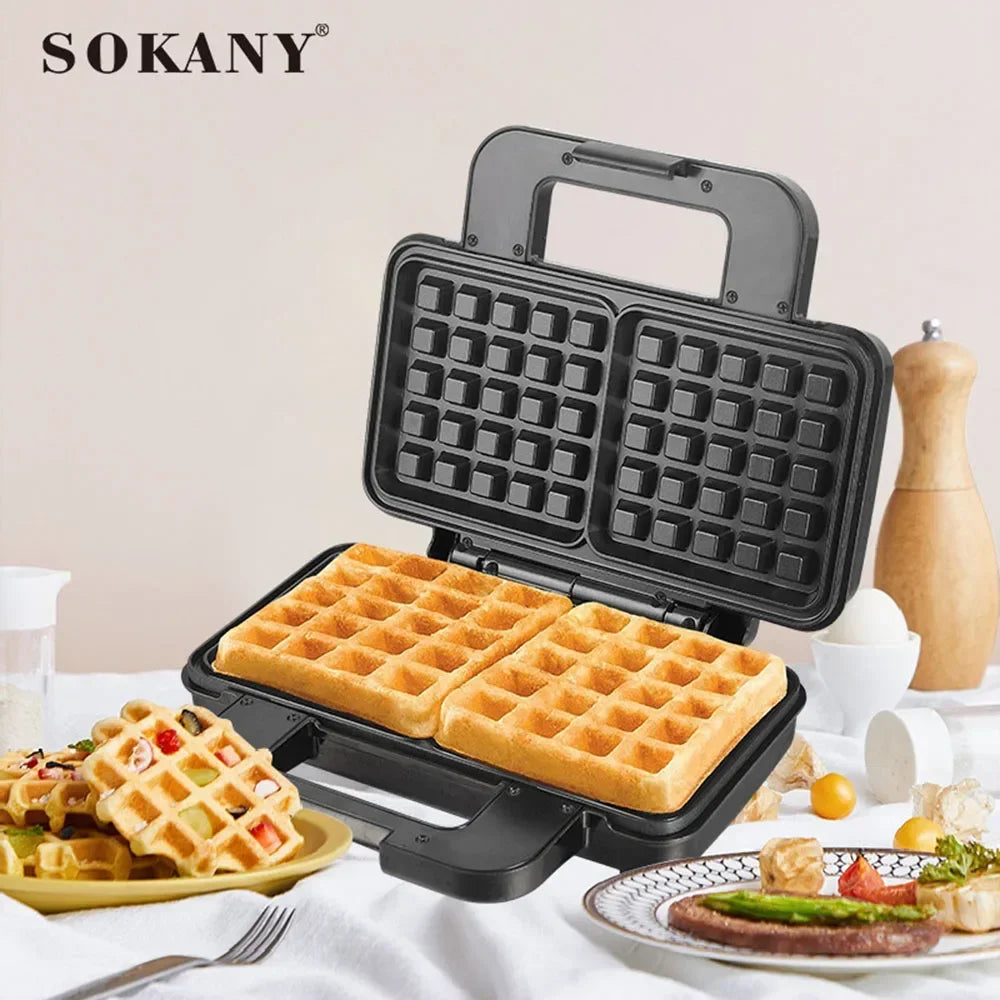 Gaufrier Compact 1000W – Cuisson Facile & Sécurisée avec deux grandes gaufres dorées à l'intérieur