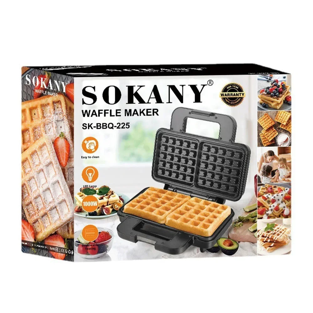 Gaufrier Compact 1000W – Cuisson Facile & Sécurisée avec plaques antiadhésives noir et gaufres dorées