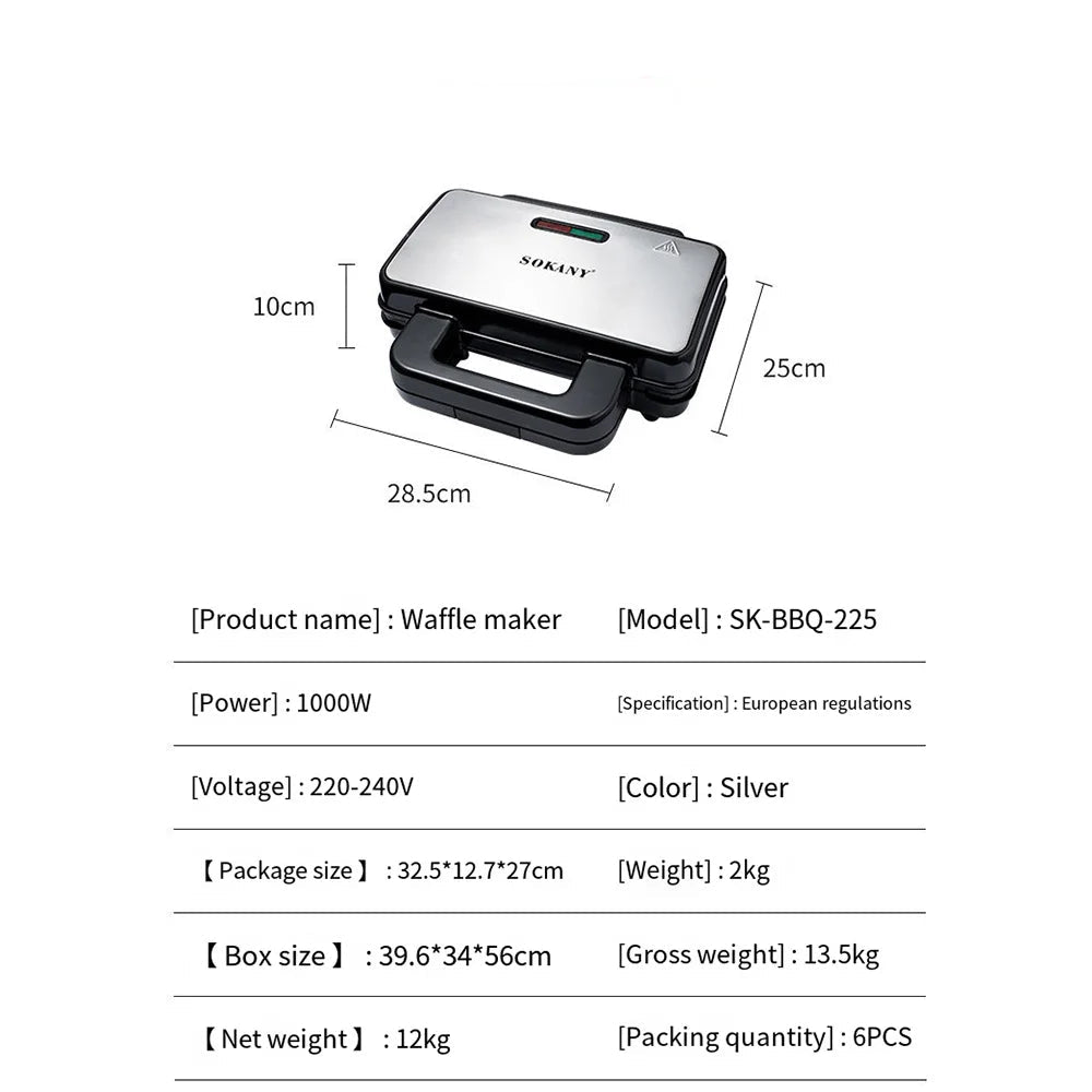 Gaufrier Compact 1000W – Cuisson Facile et Sécurisée en acier inoxydable avec poignée ergonomique