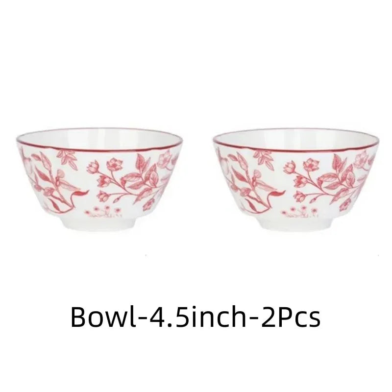 Bol et Assiette en Céramique SOLECASA, ensemble de 2 bols de 4,5 pouces avec motifs floraux