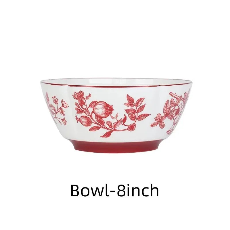 Bol et Assiette en Céramique SOLECASA avec motif floral, taille 8 pouces, parfait pour la table