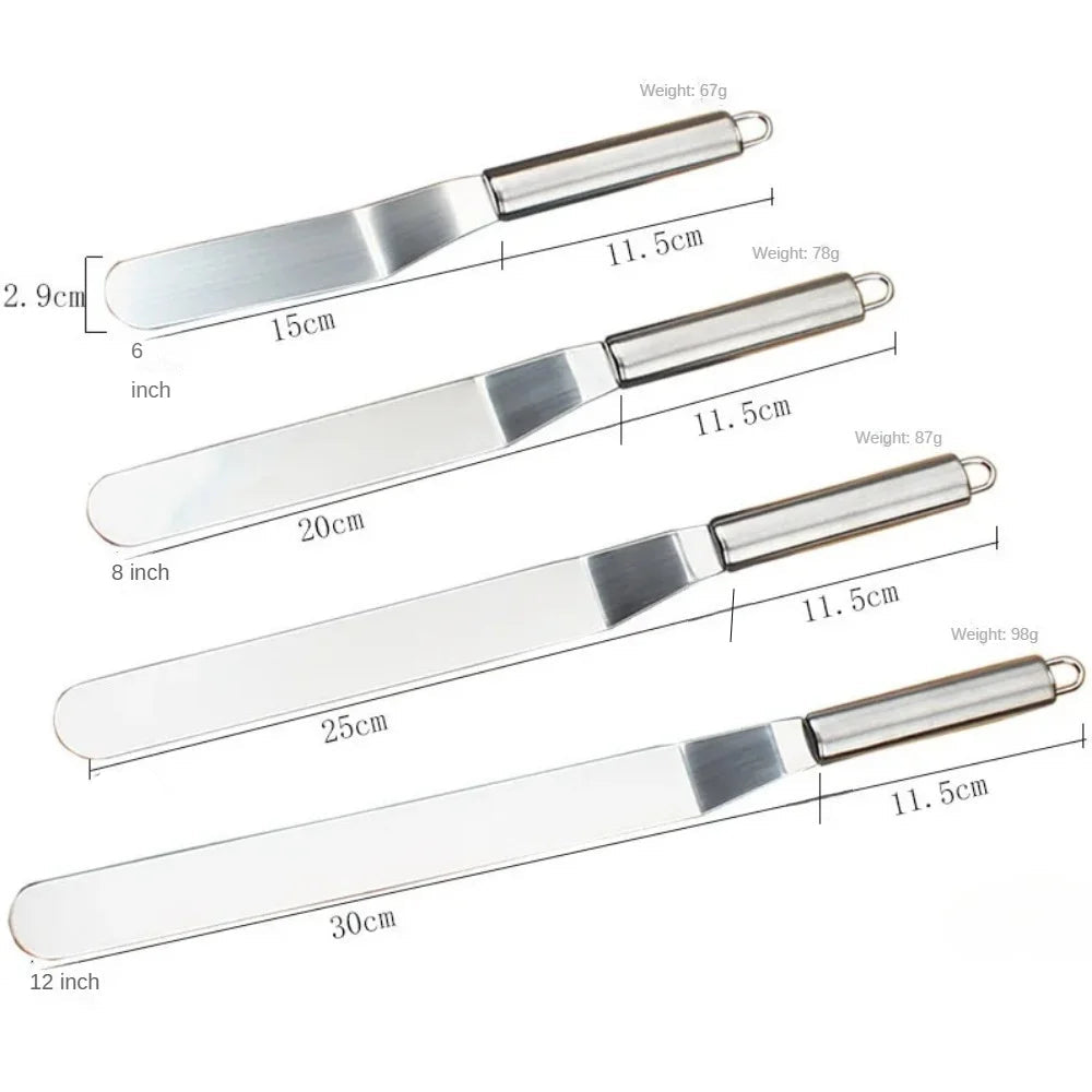 Ensemble de spatules à crème inox de différentes tailles avec manches en acier pour pâtisserie