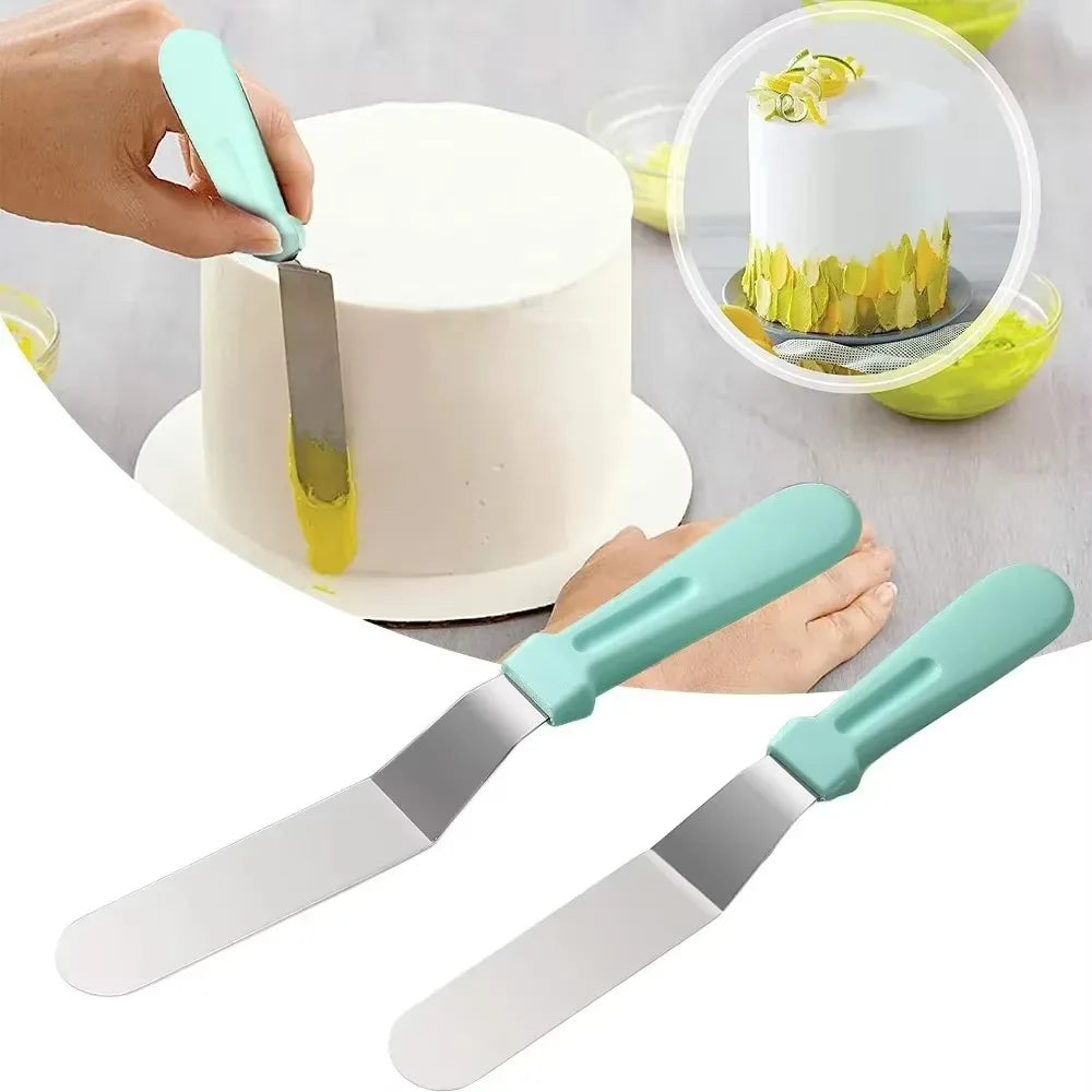 Spatule à Glaçage Inclinée en Acier Inoxydable avec poignée bleue pour décoration de gâteau