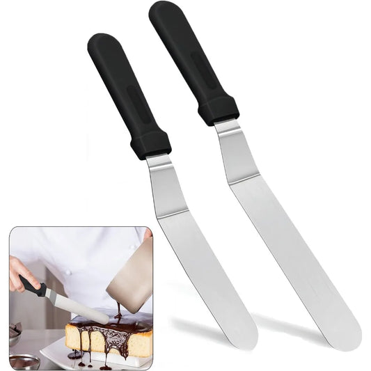 Spatule à Glaçage Inclinée en Acier Inoxydable avec poignée noire pour pâtisserie professionnelle