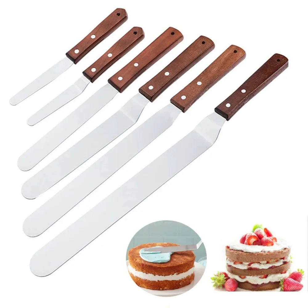 Spatule à Glaçage Inclinée en Acier Inoxydable avec manche en bois pour pâtisserie professionnelle