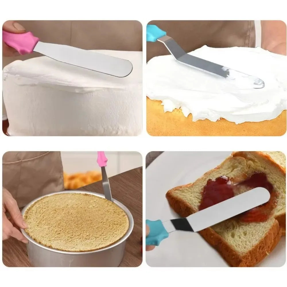 Spatule à Glaçage Inclinée en Acier Inoxydable pour pâtisserie avec différentes tailles et manches colorés