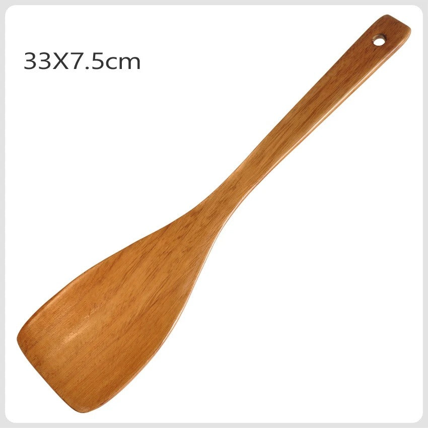 Spatule en Bois Naturel pour Poêle Antiadhésive de 33x7.5 cm, idéale pour cuire sans rayer vos ustensiles