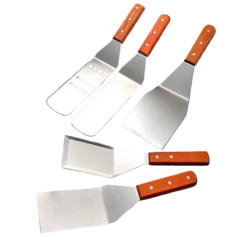 Ensemble de spatules inox avec manche en bois pour une cuisson précise et facile en cuisine