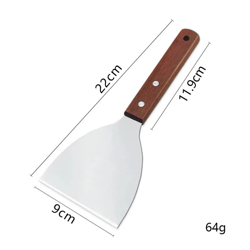 Spatule inox avec manche en bois, outil de cuisine de 22 cm, idéal pour le service des plats