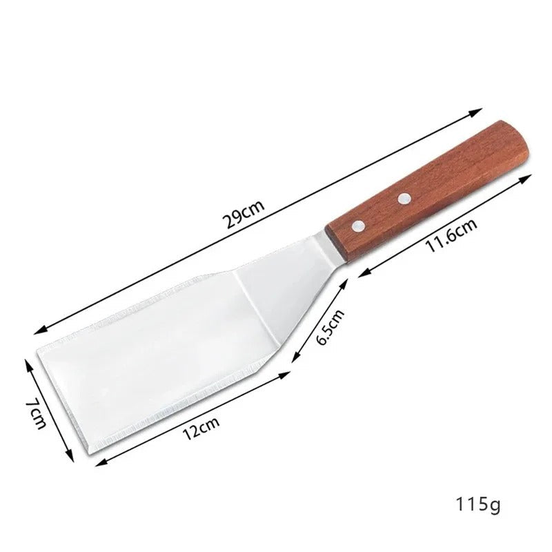Spatule inox avec manche en bois, 29 cm, idéale pour la cuisson et le service des aliments