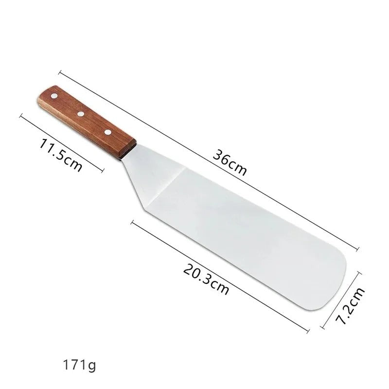 Spatule inox avec manche en bois de 36 cm pour la cuisine et le barbecue