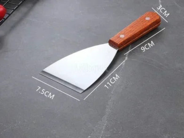 Spatule Inox Professionnelle avec lame en acier inoxydable et manche en bois pour cuisine