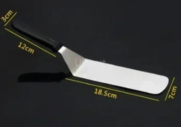 Spatule Inox Professionnelle avec lame plate en acier inoxydable et manche ergonomique noir