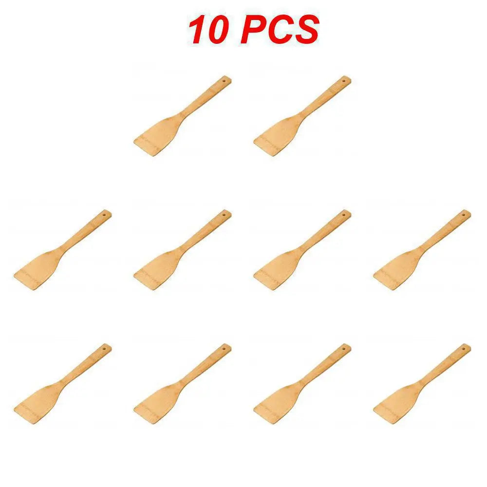 Lot de 10 Spatule Plate Bambou Écologique – Ustensile Durable pour cuisiner avec ustensiles de chef
