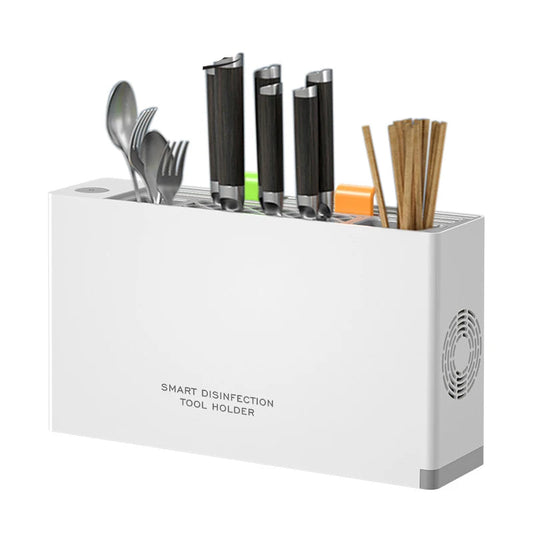 Stérilisateur UV USB Cuisine blanc pour ustensiles avec compartiments pour couteaux et couverts