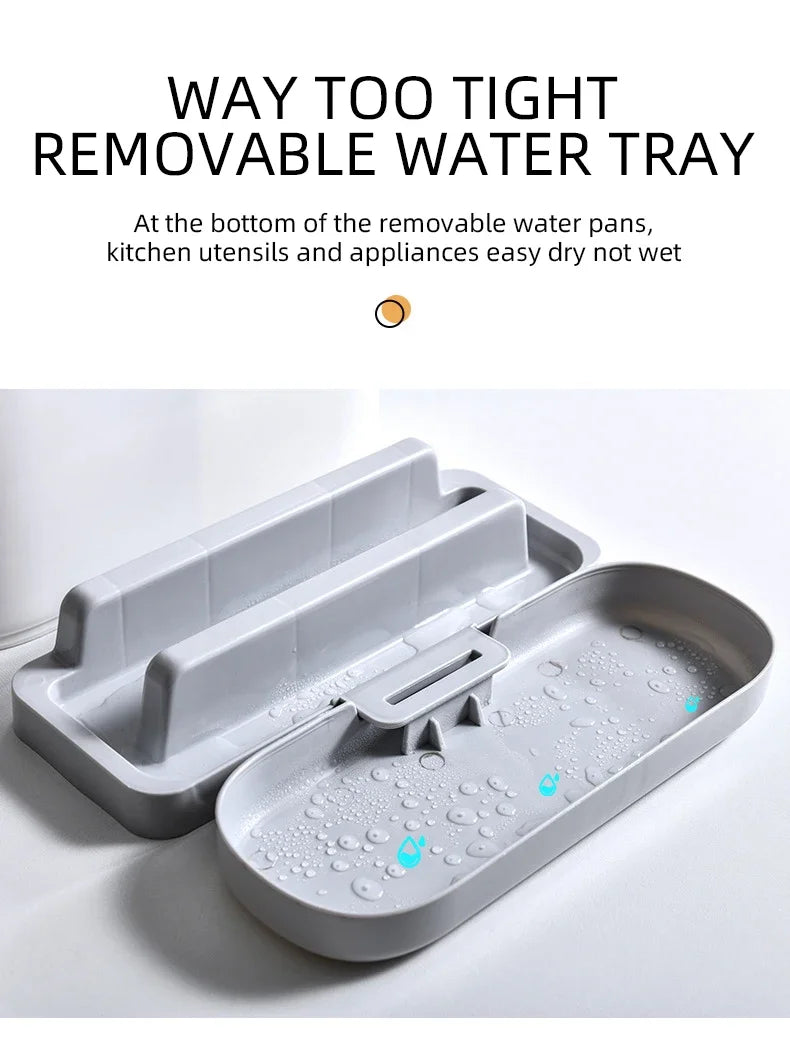 Support ustensiles cuisine multifonction en PP écologique, bac amovible pour cuillères spatules et couverts rangement compact