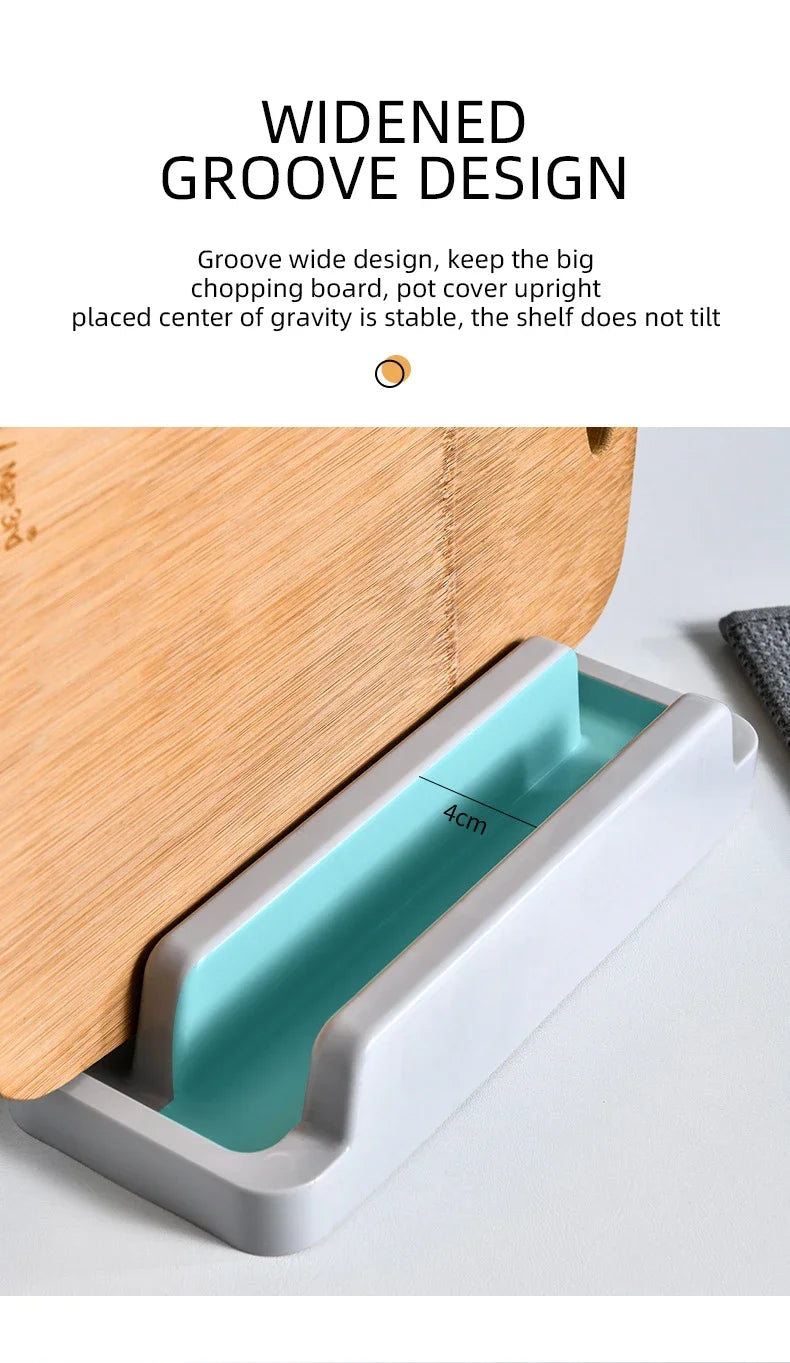 Support ustensiles cuisine multifonction en PP écologique pour planche à découper, rainure large grise avec insert turquoise