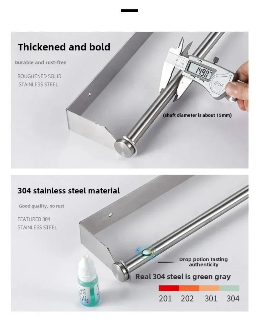 Support mural essuie-tout – Rangement pratique cuisine en acier inox 304 brossé, fixation murale solide