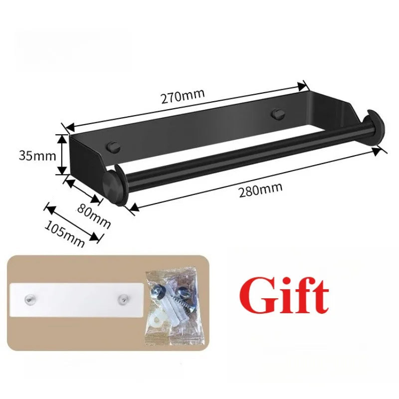 Support mural essuie-tout – Rangement pratique cuisine porte papier absorbant mural noir en métal avec vis
