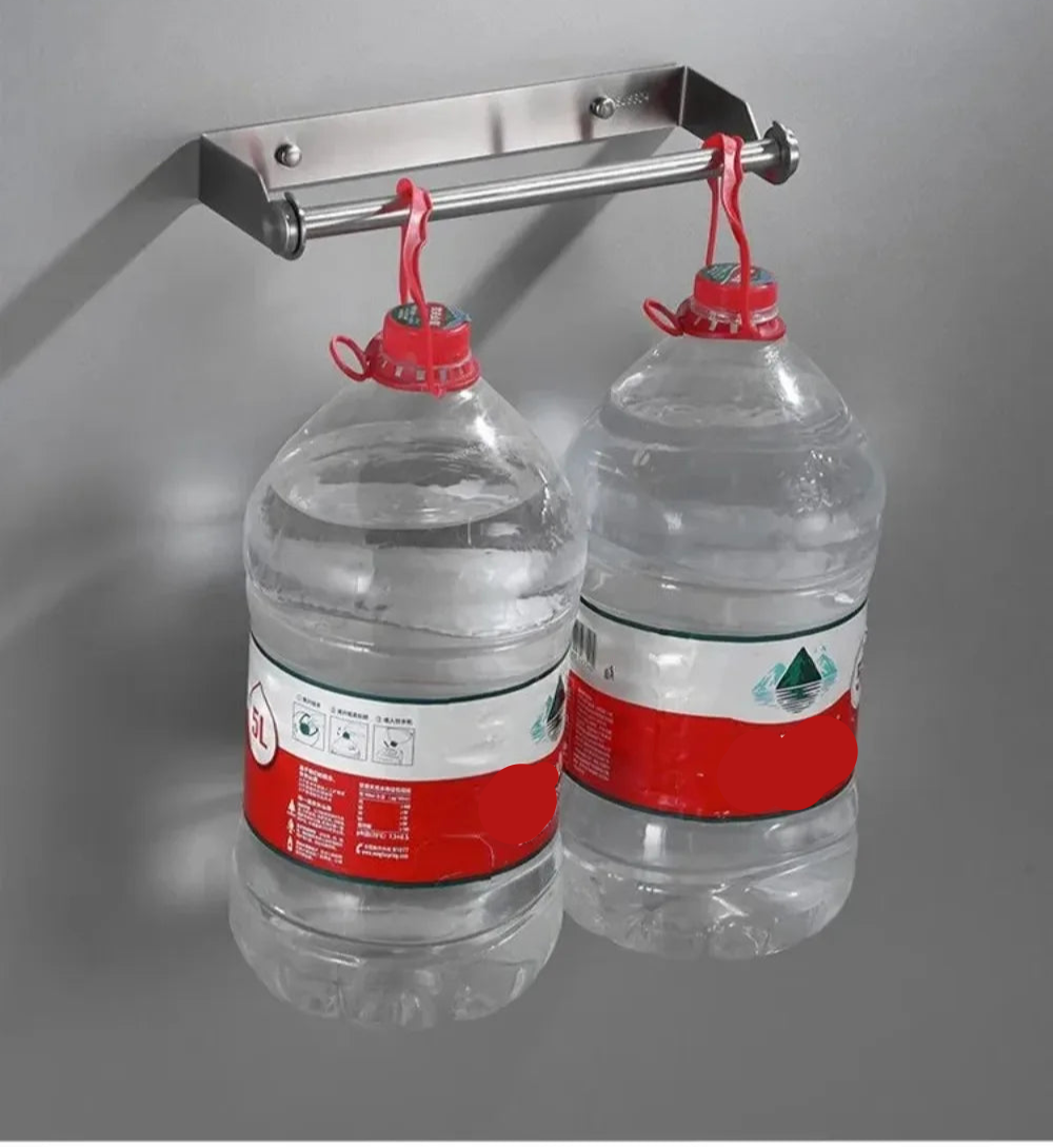 Support mural essuie-tout – Rangement pratique cuisine porte-rouleau inox fixé au mur supportant 2 grands bidons d'eau suspendus