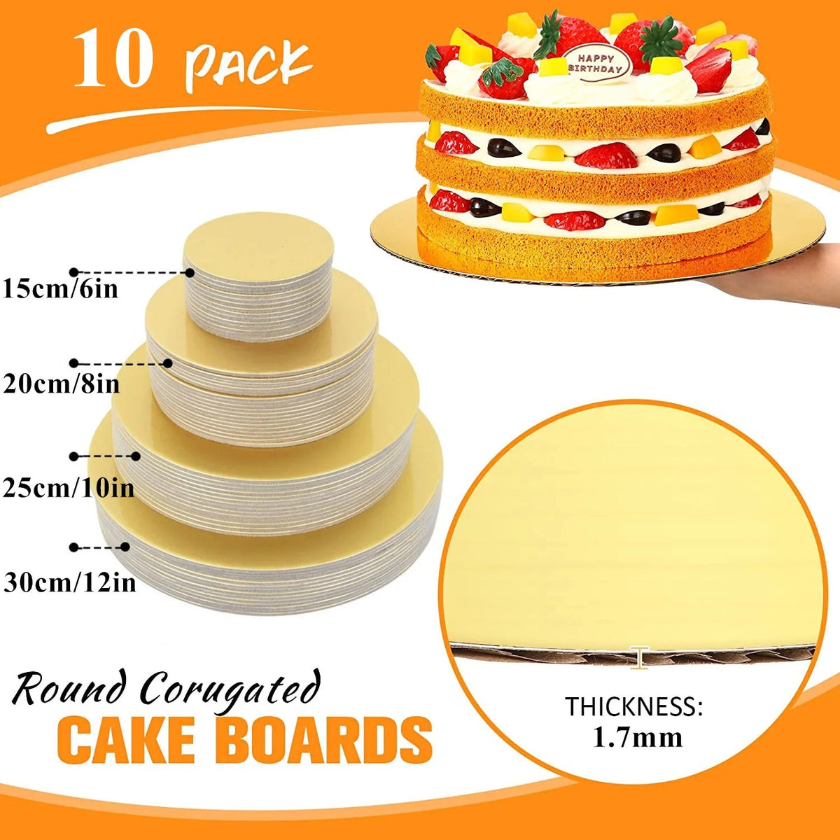 Supports à Gâteau Ronds Or Lot de 10 en différentes tailles pour la pâtisserie et décoration de gâteaux