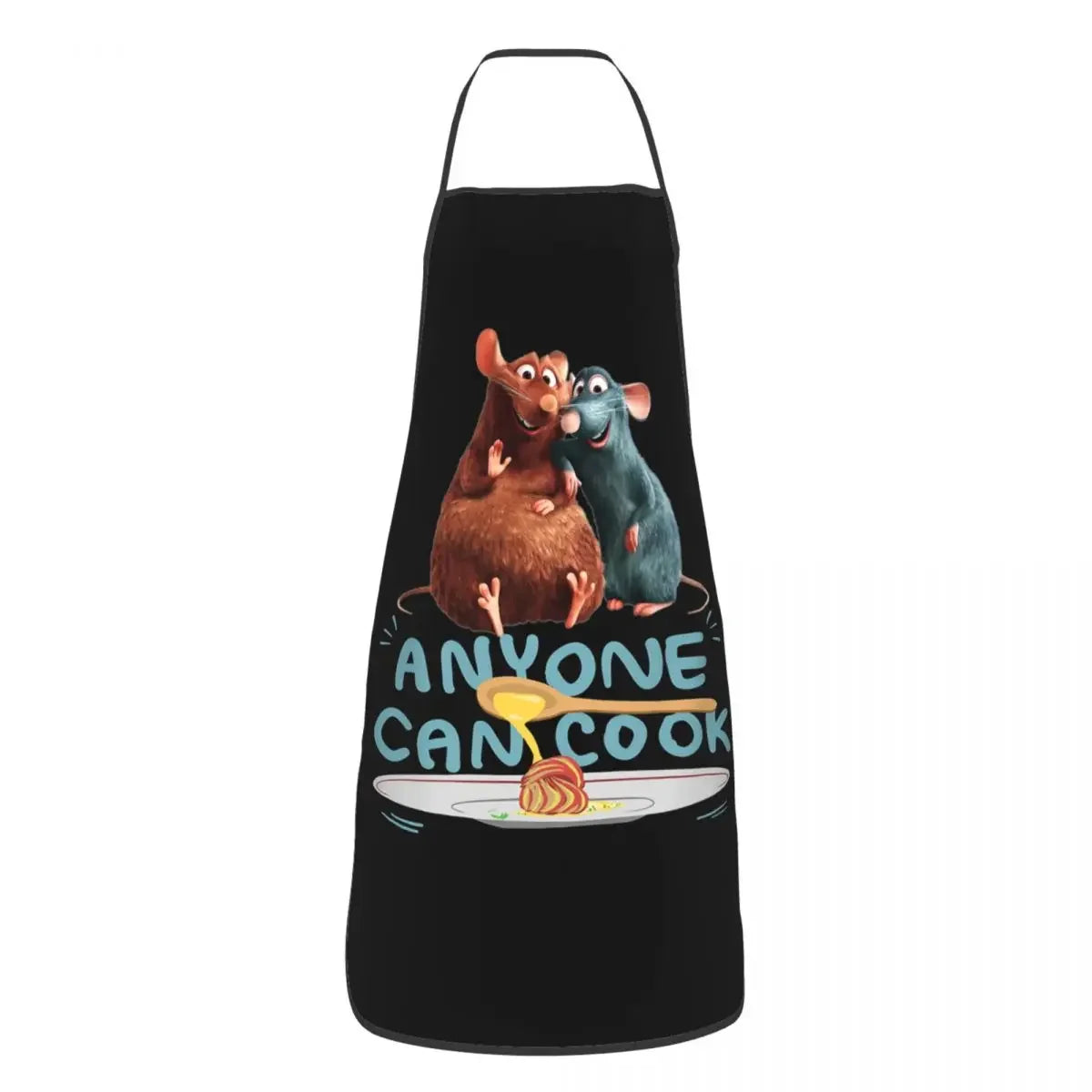 Tablier de Cuisine Imperméable – Protégez vos vêtements avec tablier noir imprimé personnages de dessin animé et texte Anyone Can Cook