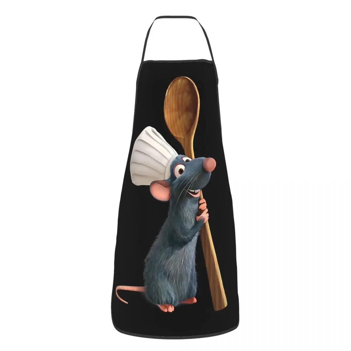 Tablier de Cuisine Imperméable – Protégez vos vêtements avec un tablier noir illustré d'un rat chef tenant une cuillère en bois