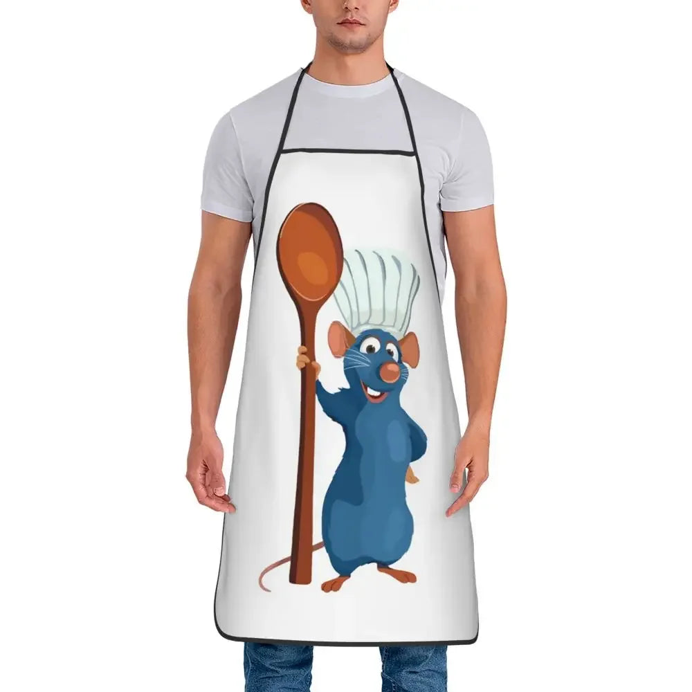 Tablier de Cuisine Imperméable – Protégez vos vêtements avec un tablier blanc illustré d'un rat cuisinier tenant une cuillère en bois
