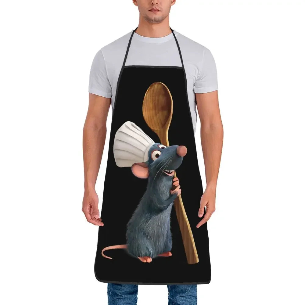 Tablier de Cuisine Imperméable – Protégez vos vêtements avec tablier noir décoré d'un rat chef tenant une cuillère en bois