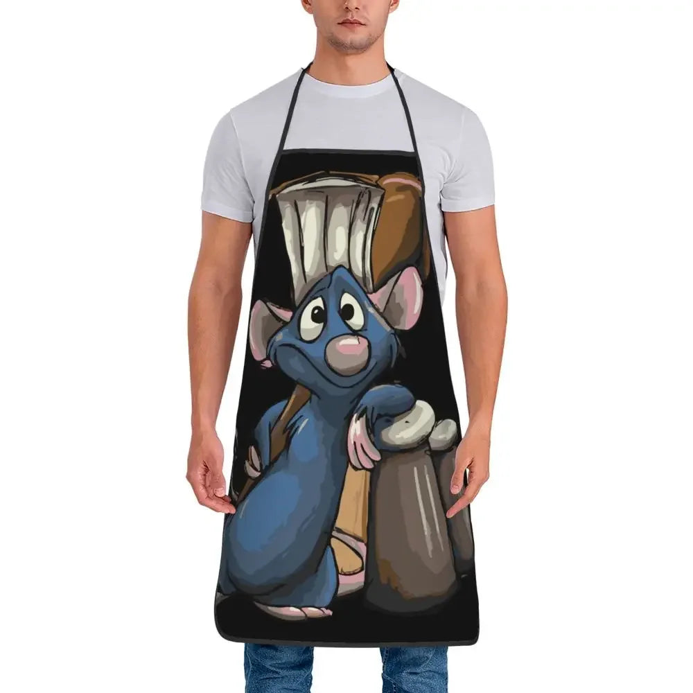Tablier de Cuisine Imperméable – Protégez vos vêtements avec tablier noir illustré d'un rat chef cartoon