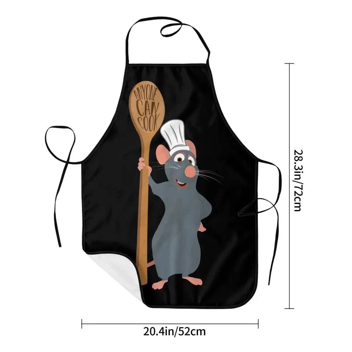 Tablier de Cuisine Imperméable – Protégez vos vêtements avec tablier noir à motif rat chef et cuillère en bois