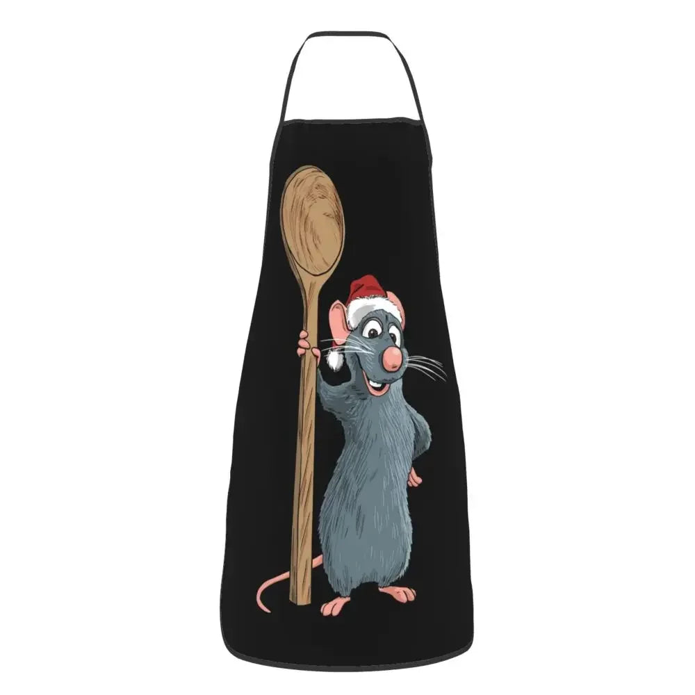 Tablier de Cuisine Imperméable – Protégez vos vêtements avec un tablier noir à motif rat tenant une cuillère en bois