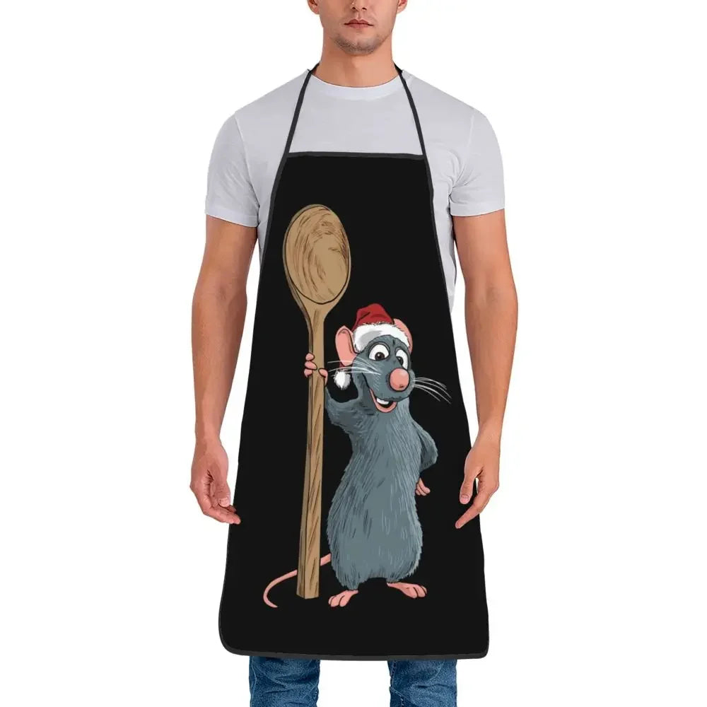 Tablier de Cuisine Imperméable – Protégez vos vêtements avec tablier noir à motif rat portant une cuillère en bois