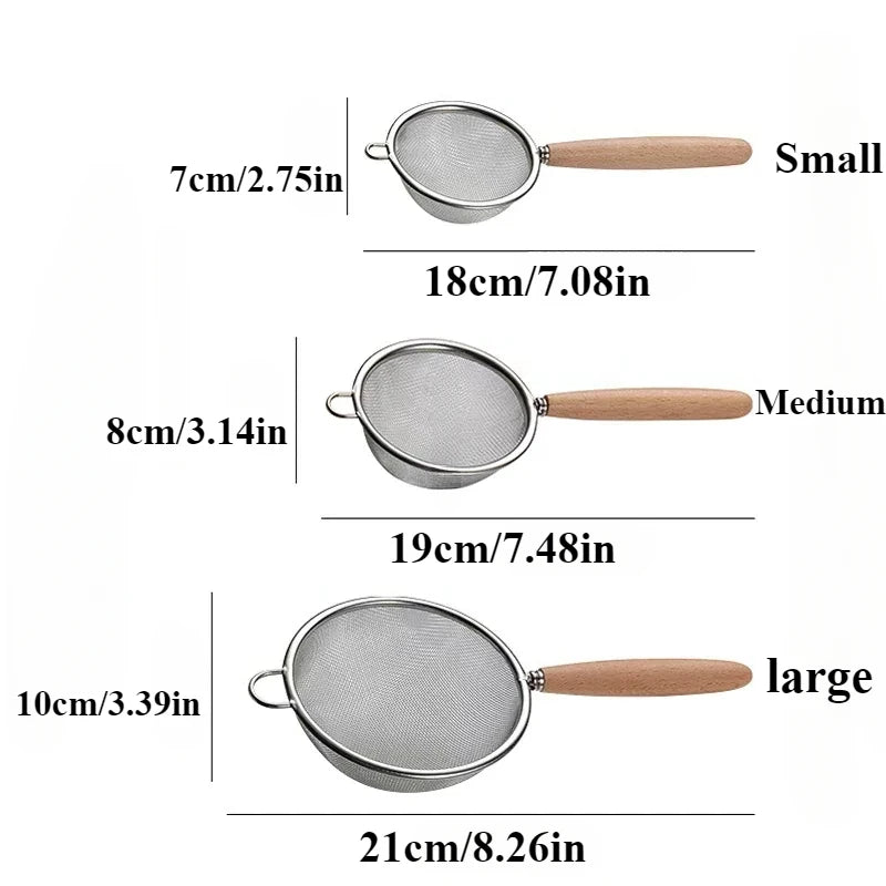 Tamis - Idéale pour Filtrer, Tamiser et Cuire en trois tailles avec manches en bois