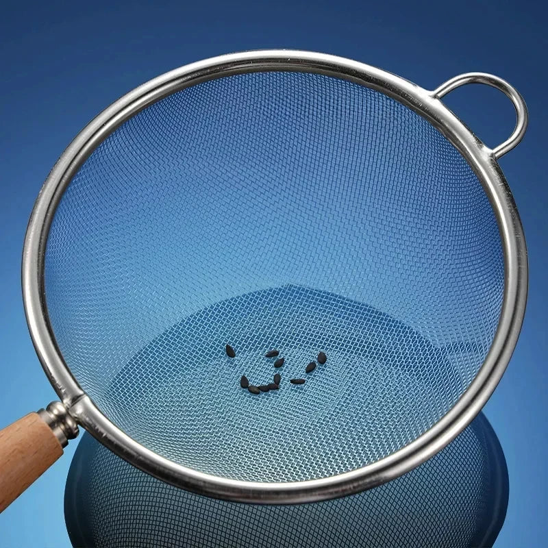 Tamis en acier inoxydable avec manche en bois Tamis - Idéale pour Filtrer, Tamiser et Cuire