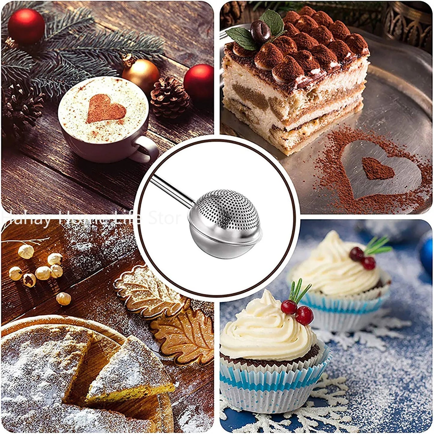 Tamis Pâtisserie – Sucre Glace, Farine en acier inoxydable pour saupoudrer gâteau, cupcake, tiramisu et boissons festives