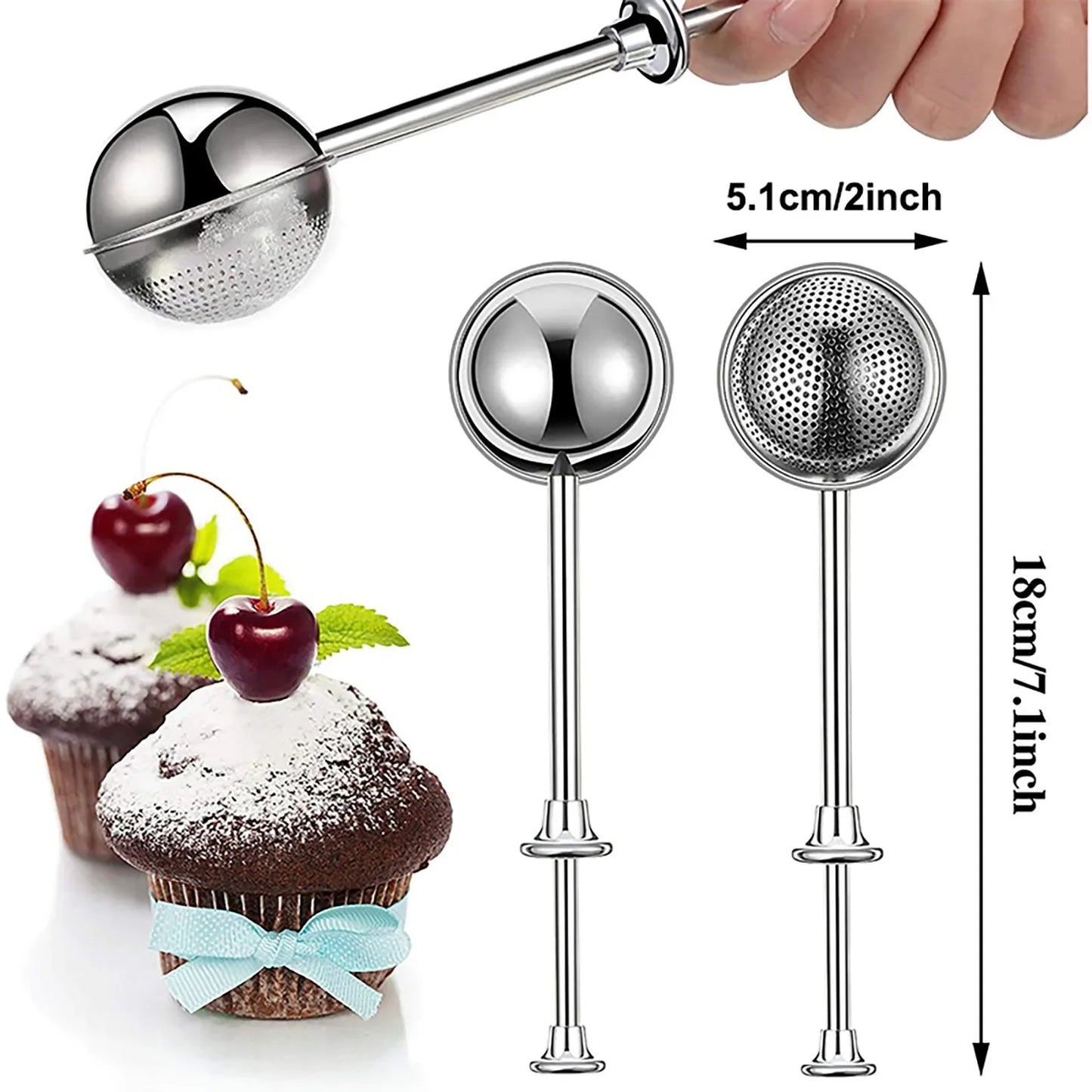 Tamis Pâtisserie – Sucre Glace, Farine en acier inoxydable avec manche long pour cuisson précise
