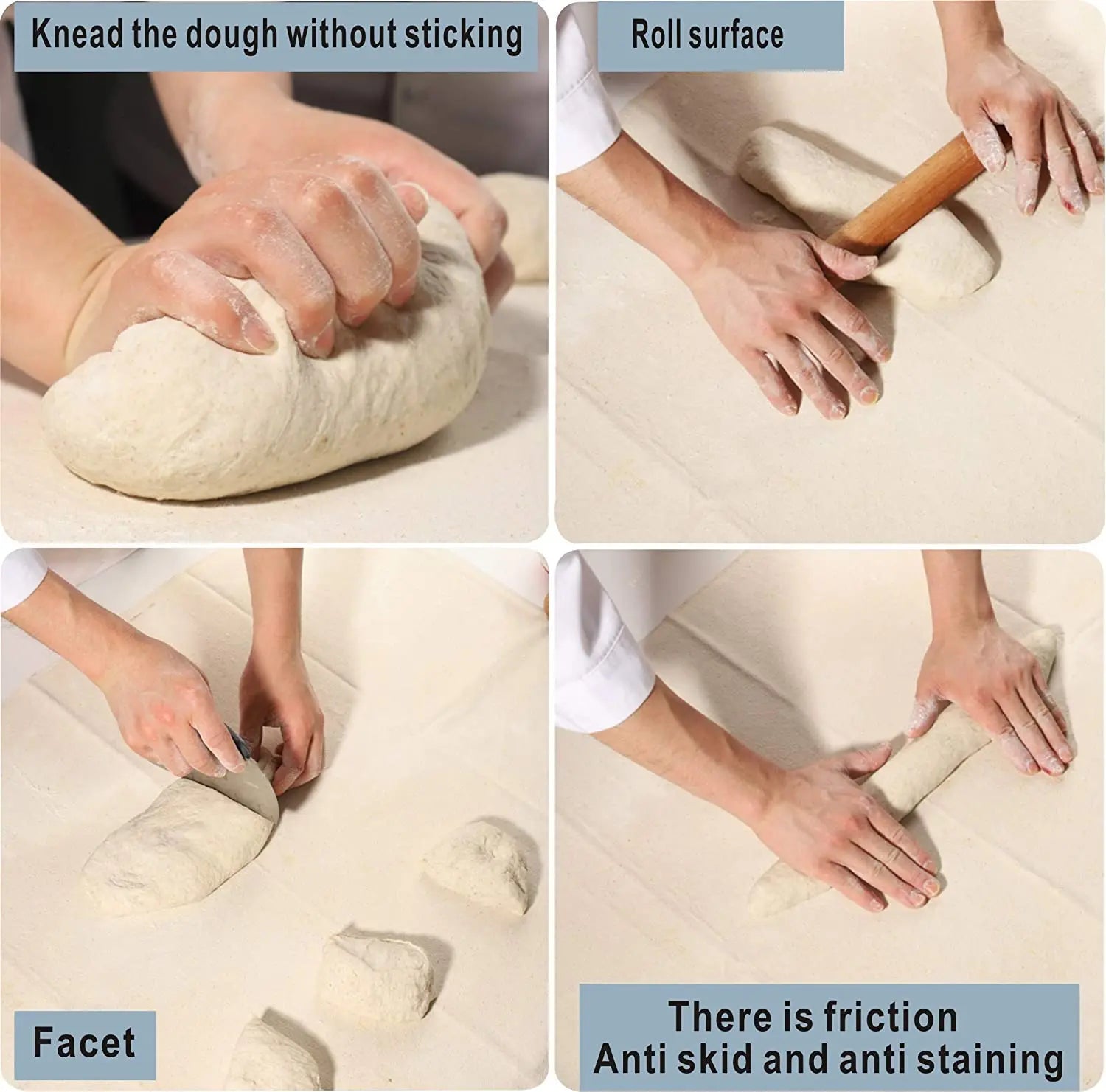 Tapis de Poussée Coton 100 % Pur utilisé pour pétrir et rouler la pâte sans coller avec surface antidérapante