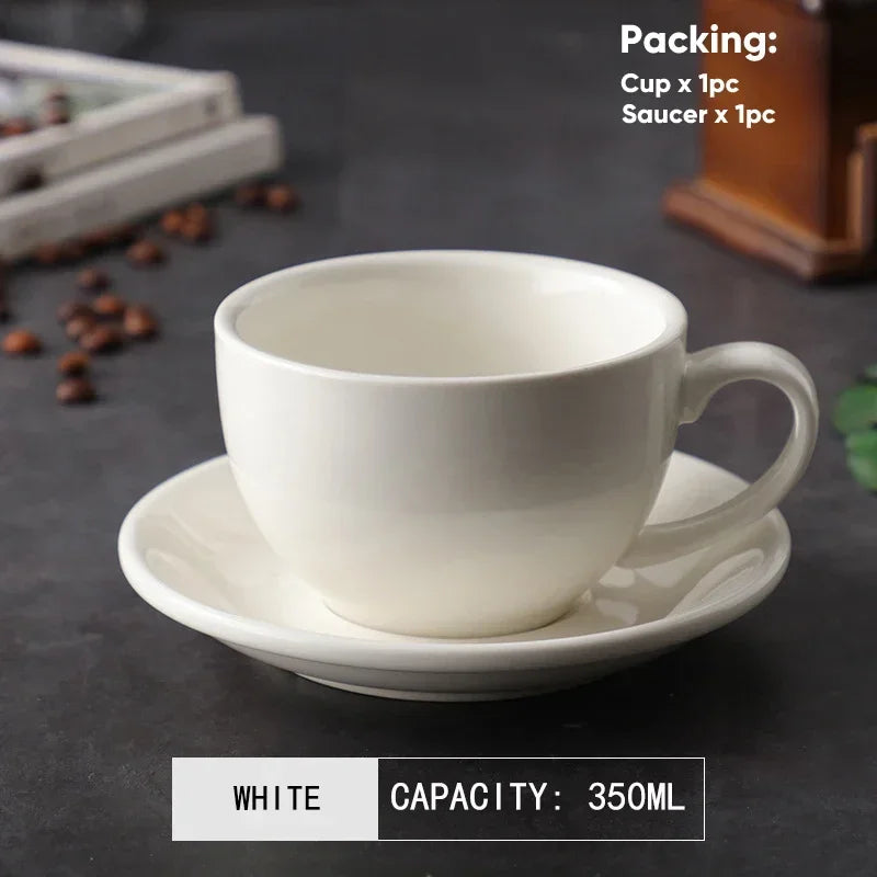 Tasse à Café & Thé avec Soucoupe – Design Nordique Élégant en céramique blanche, capacité de 350 ml