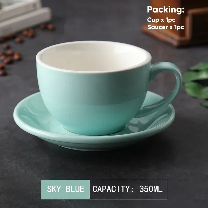 Tasse à Café & Thé avec Soucoupe – Design Nordique Élégant en bleu ciel avec une capacité de 350 ml