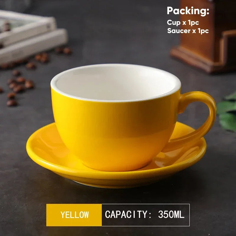 Tasse à Café & Thé avec Soucoupe – Design Nordique Élégant en jaune, capacité de 350ML pour un style moderne