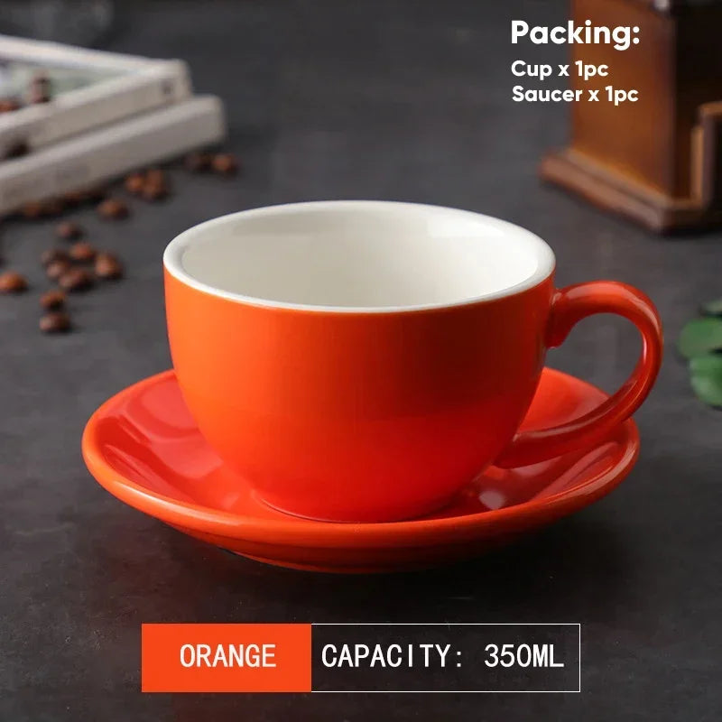 Tasse à Café & Thé avec Soucoupe – Design Nordique Élégant en orange, capacité de 350ml