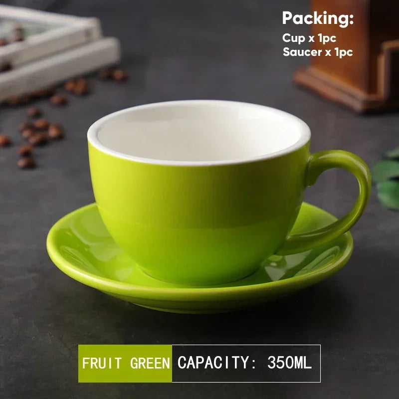 Tasse à Café & Thé avec Soucoupe – Design Nordique Élégant en vert fruit, capacité de 350ML