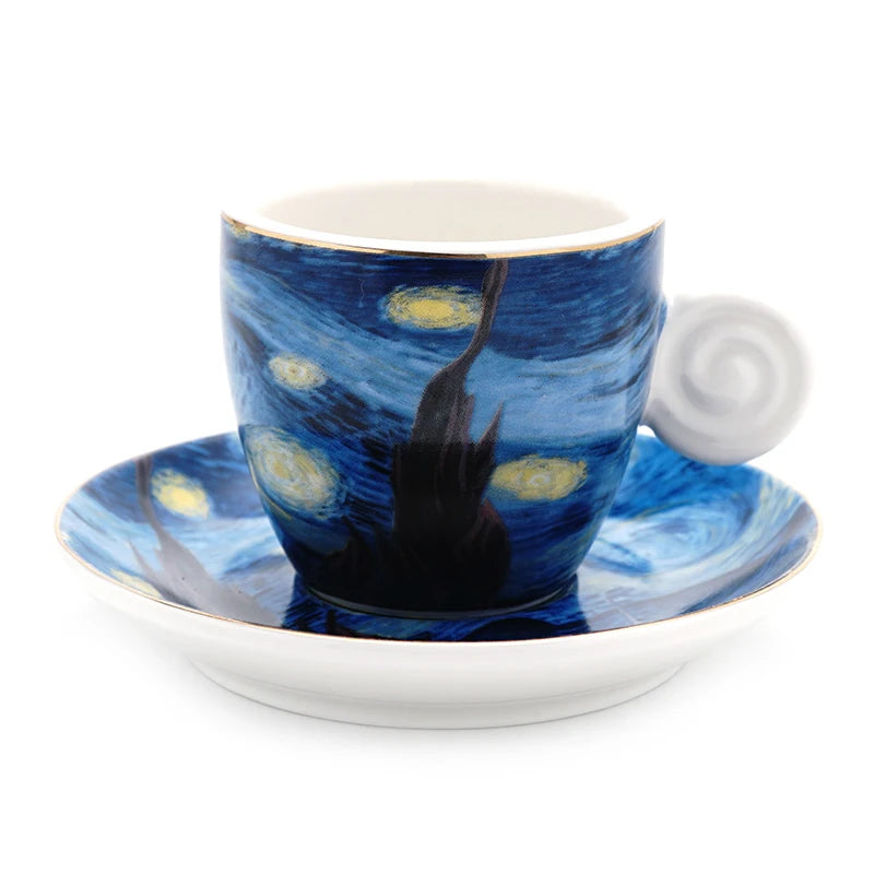 Tasse et Soucoupe Van Gogh – La Nuit Étoilée en Céramique avec motif vibrant et élégant